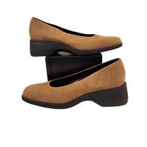 Rockport Women's Suede Tan Square‎ Toe Wedge Heel Pumps Dress Shoes Size 9.5M